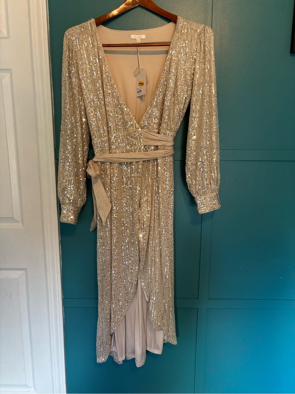 NWT Lauren Conrad Ivory Sequin Wrap Dress Size Large